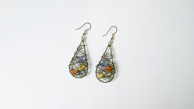 Christmas] [color hand-made X droplets natural stone earring - ต่างหู - โลหะ 