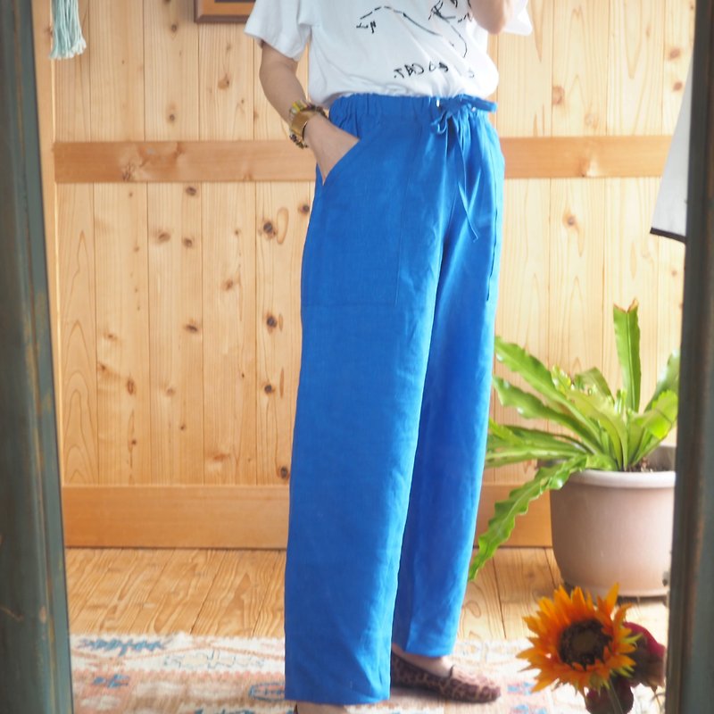 フレンチリネン　パジャマリラックスパンツ　ブルー - 工裝褲/長褲/牛仔褲 - 棉．麻 粉紅色