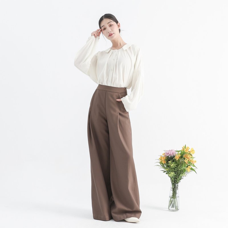 Gaobie_Farewell Twill Wide Brown - Women's Pants - Polyester Brown