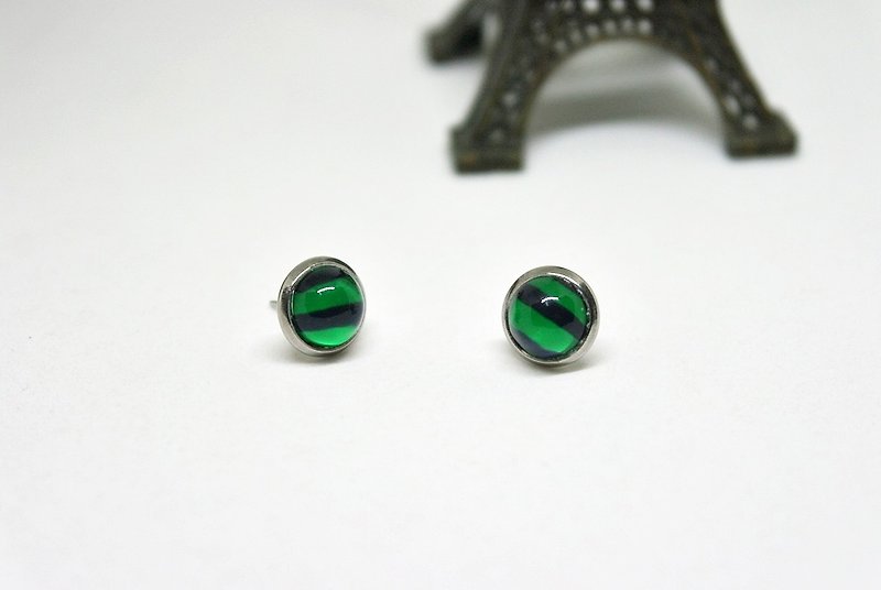 時光寶石X不鏽鋼針式耳環<綠底黑線> -限量X1- - 耳環/耳夾 - 不鏽鋼 綠色
