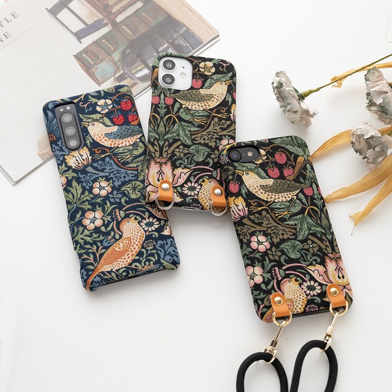 多機種対応 スマホケース 【 まるっと いちご泥棒 】 ウィリアムモリス スマホショルダー ブラック A202I - 手機殼/手機套 - 其他材質 黑色