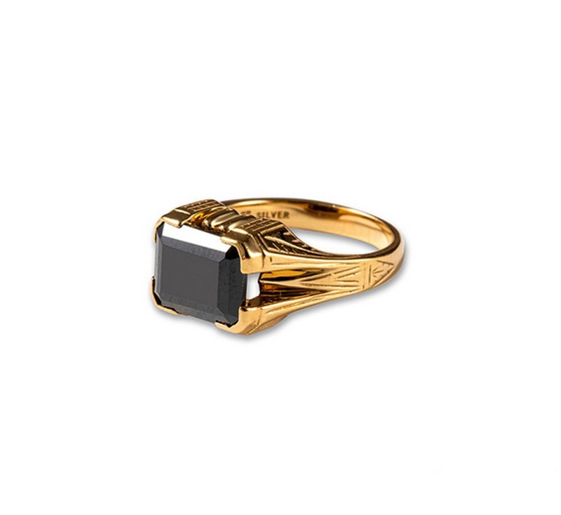 Calee Cut Stone Silver Ring黑鋯石純銀復古戒指(鍍金/日規21) - 戒指 - 其他材質 多色