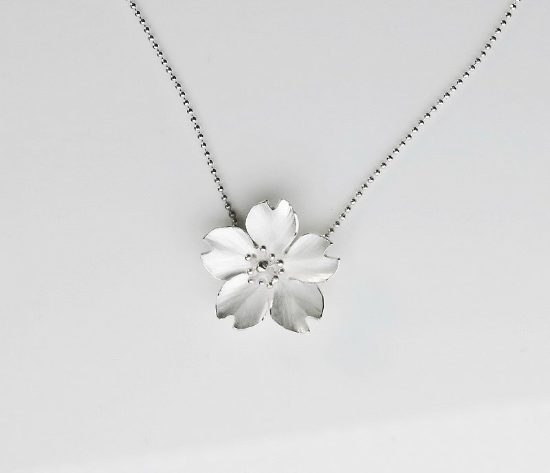 Season-Cherry Blossom-Sakura-Silver Clavicle Chain Necklace/ handmade - Collar Necklaces - Sterling Silver Silver