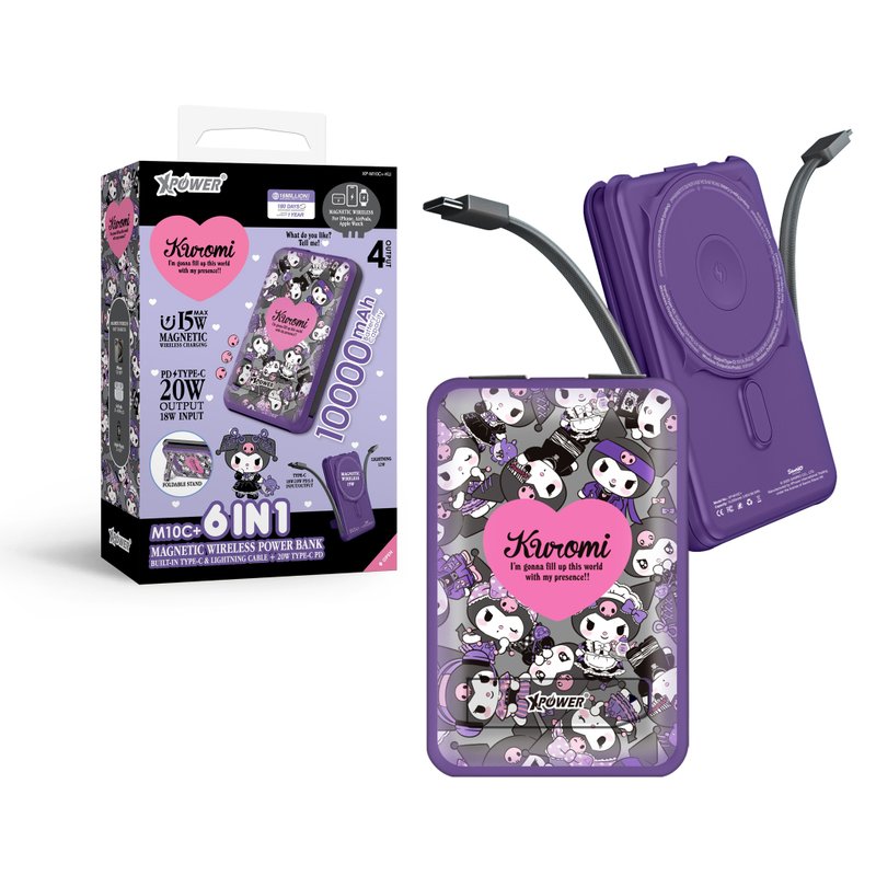 XPower x Sanrio Kuromi M10C+ 6合1 10000mAh磁吸無線移動電源 - 行動電源/充電線 - 其他金屬 紫色