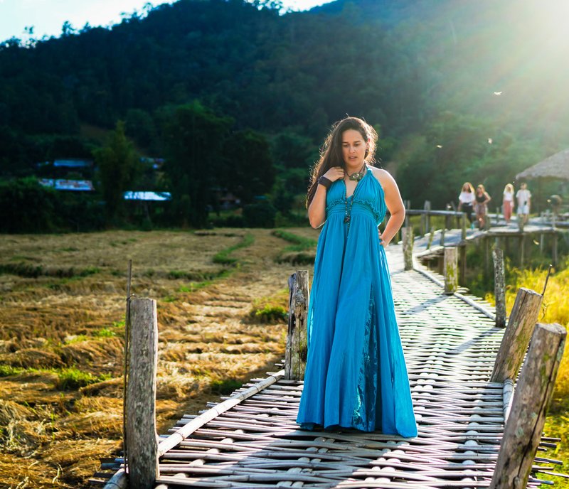 Women Blue Dress, Blue Cotton Dress, Blue Lace Dress, Women Lace Dress, Long Blu - One Piece Dresses - Cotton & Hemp 