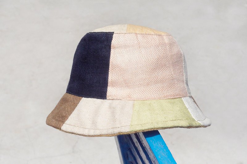 Limited to a land forest wind splicing hand-woven cotton hat / fisherman hat / sun hat / patch cap / handmade cap - natural earth color splicing hand hat - หมวก - ผ้าฝ้าย/ผ้าลินิน หลากหลายสี