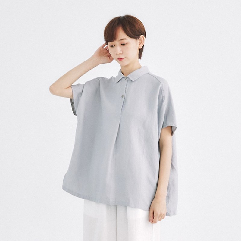 【Simply Yours】Intellectual off-shoulder linen shirt gray F - Women's Shirts - Cotton & Hemp Gray