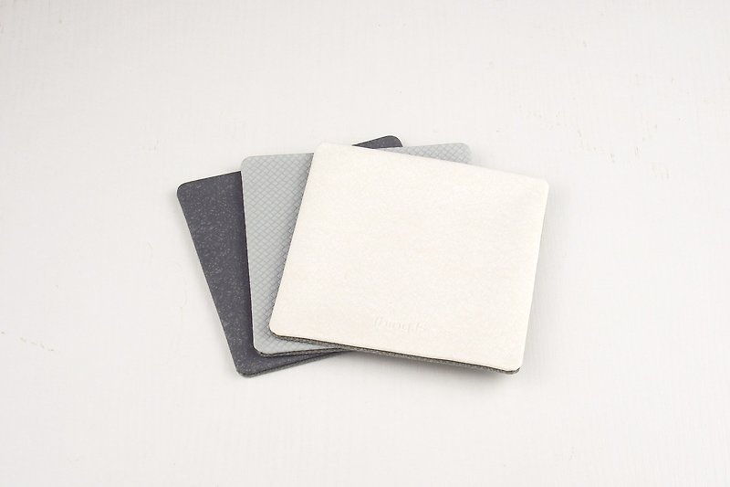 簡約方形杯墊 雙面材質 PU皮革+帆布 灰白色系 - 杯墊 - 人造皮革 灰色