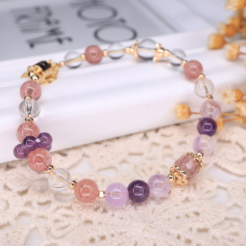 Healing Crystal Bracelet | Strawberry Quartz × Amethyst × Clear Quartz - Bracelets - Crystal 