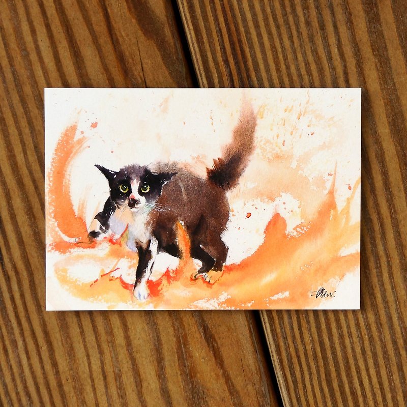 水彩画のヘア・ボーイ・シリーズ・ポストカード - 猛烈な猫 - カード・はがき - 紙 オレンジ