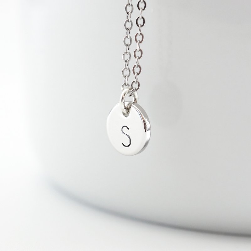 925 Sterling Silver Initial Plate Necklace - Necklaces - Other Metals Silver