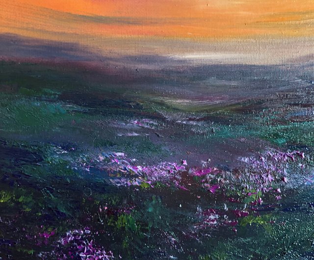 夕日の風景油絵オリジナルの抽象画 - ショップ ArtLolitaRos ポスター