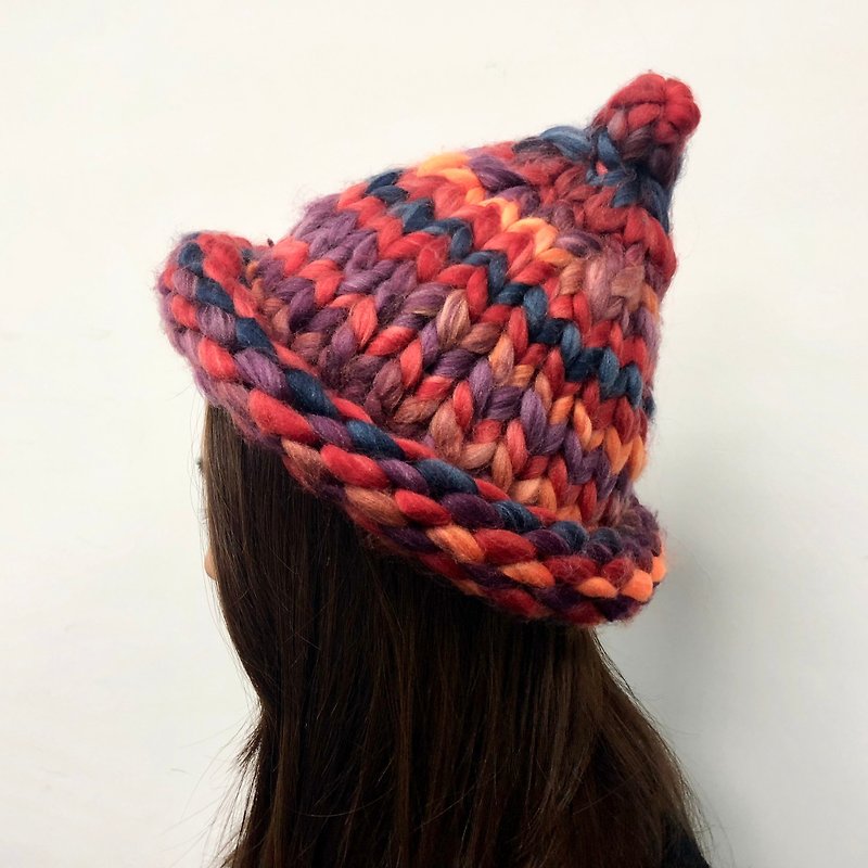MINIxROSE thick warm and hand-knitted wool hat-three types - หมวก - ไฟเบอร์อื่นๆ สีแดง