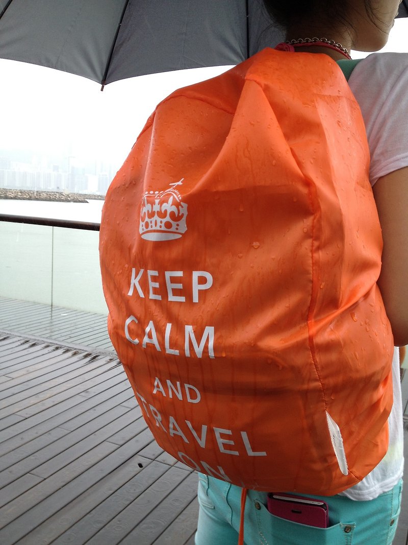 Keep Calm & Travel On Neon Backpack Cover - Orange - Luggage & Luggage Covers - Waterproof Material Orange