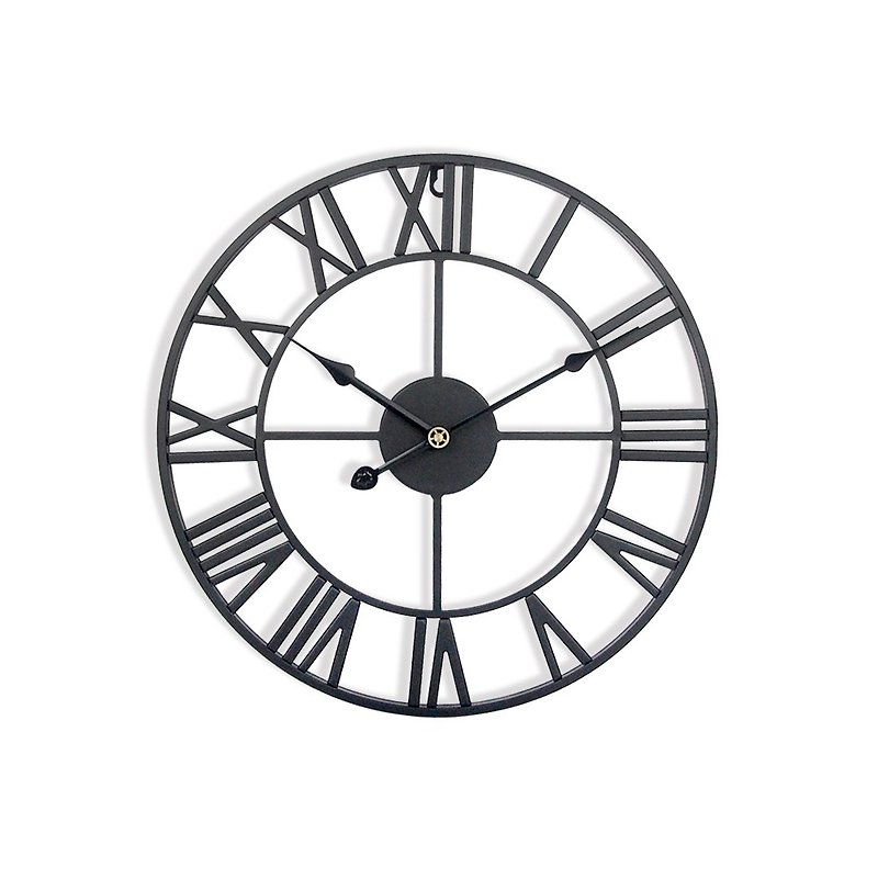 鐵製設計時鐘 黑色烤漆40cm 台製機芯 羅馬數字 鐵藝鐘 簡約 - 時鐘/鬧鐘 - 其他金屬 