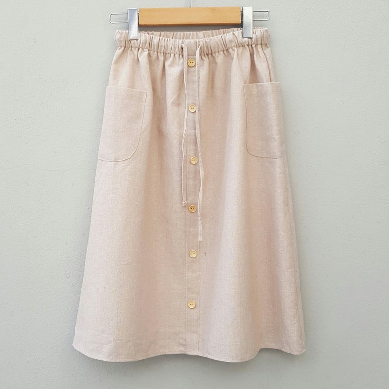 Linen skirt with Wooden buttons - Beige - 裙子/長裙 - 棉．麻 白色
