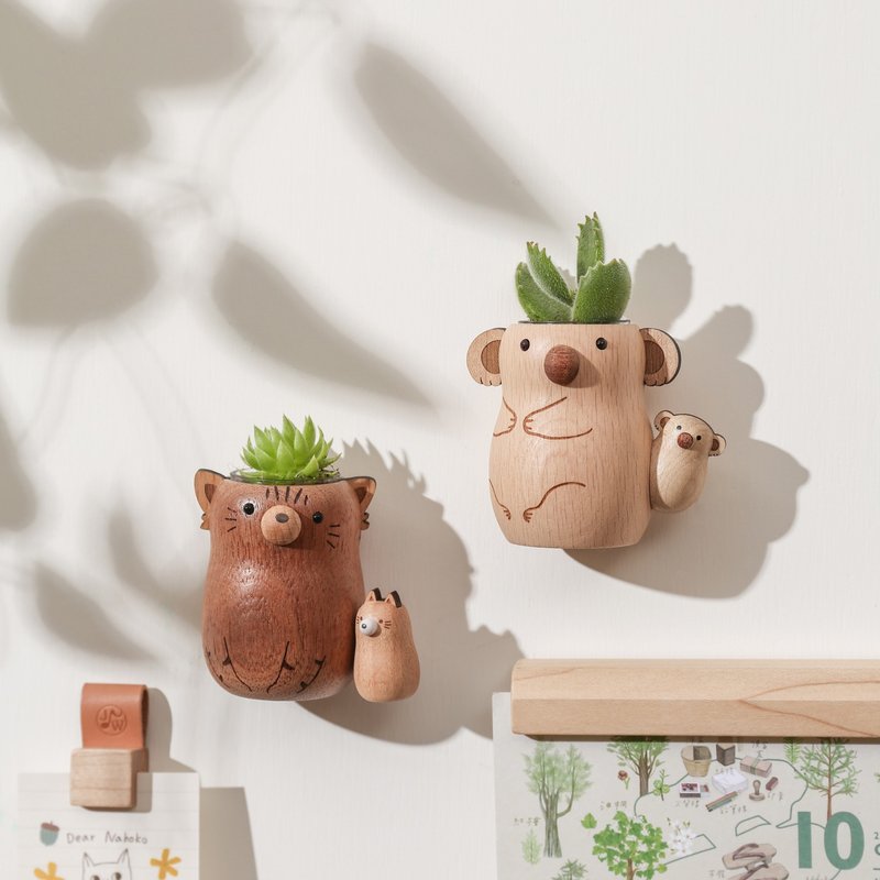 Wooden Plant Container Koala/Cat Magnet | GREENFUL LIFE - Plants - Wood 