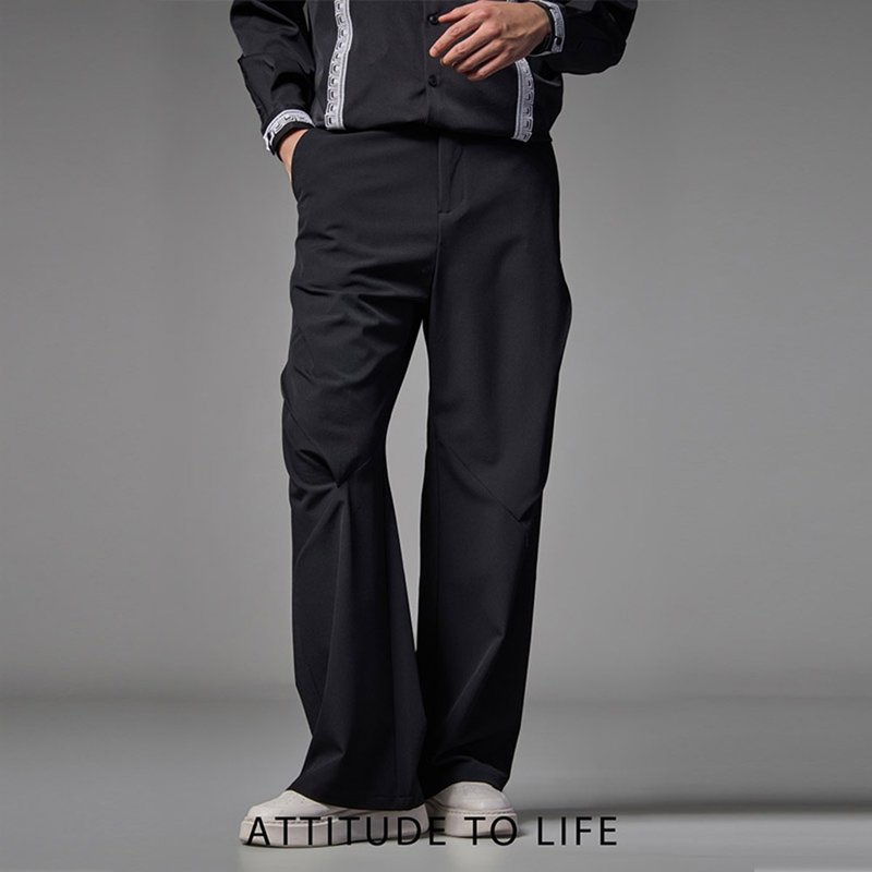 Autumn and winter men's black pleated straight leg pants casual pants - กางเกงขายาว - เส้นใยสังเคราะห์ สีดำ