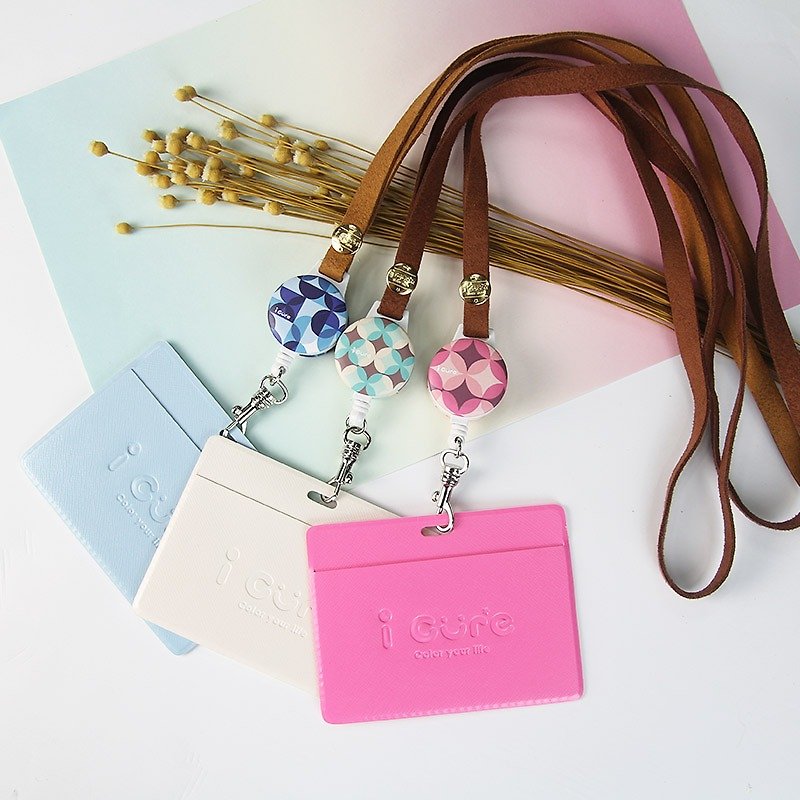Flower Series - Pink & Green & Blue (three) i Good Day - retractable telescopic pull ring buckle badge sets of documents folder documents folder ticket travel card suede - ID & Badge Holders - Other Materials 