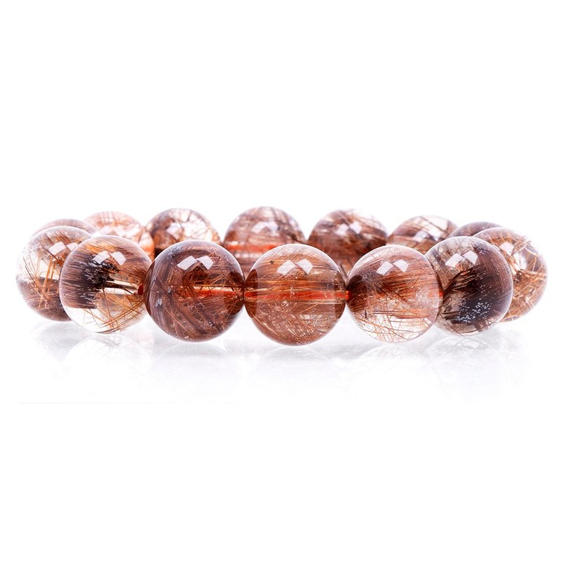 Copper Rutilated Quartz 14.8-15.2mm Bracelets Japanese Elastic String - สร้อยข้อมือ - คริสตัล หลากหลายสี