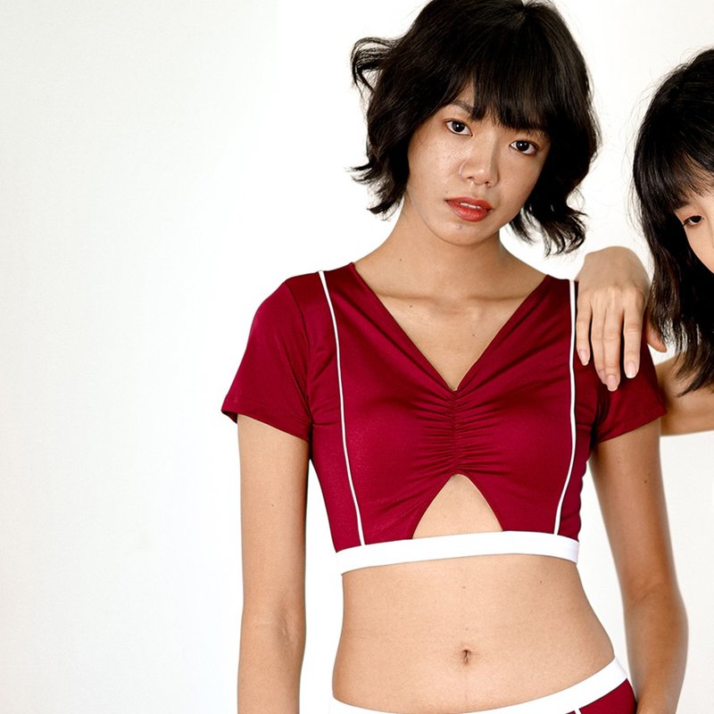 Primary top – red / short-sleeve swimwear (Sold as separate) 027REDD - Women's Swimwear - Nylon Red