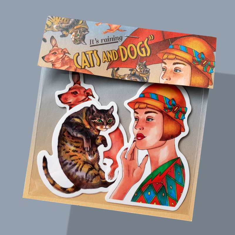 Raining Cats and Dogs Sticker Set - สติกเกอร์ - วัสดุกันนำ้ สีน้ำเงิน