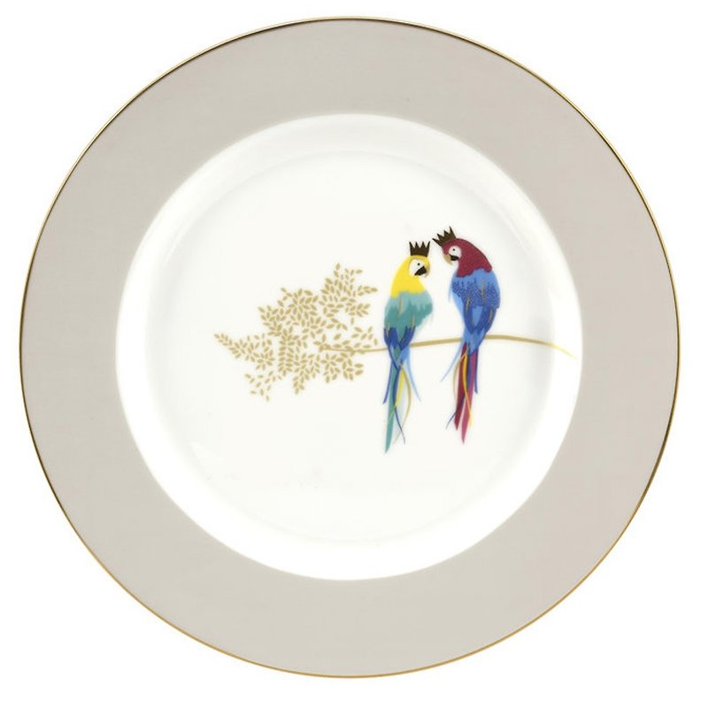 Sara Miller London for Portmeirion Piccadilly Collection Cake Plate - Parrots - Plates & Trays - Porcelain White