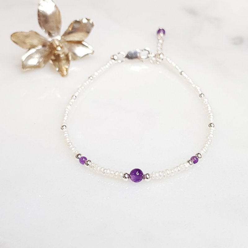 小珍珠系列~天然珍珠 / 紫水晶純銀手鍊 - 手鍊/手環 - 寶石 紫色