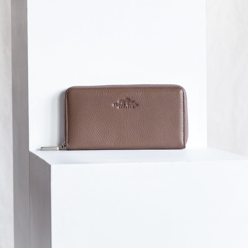 LUCKY-WOMEN MINIMAL LONG SOFT COW LEATHER WALLET-TAUPE/BROWN - 銀包 - 真皮 咖啡色