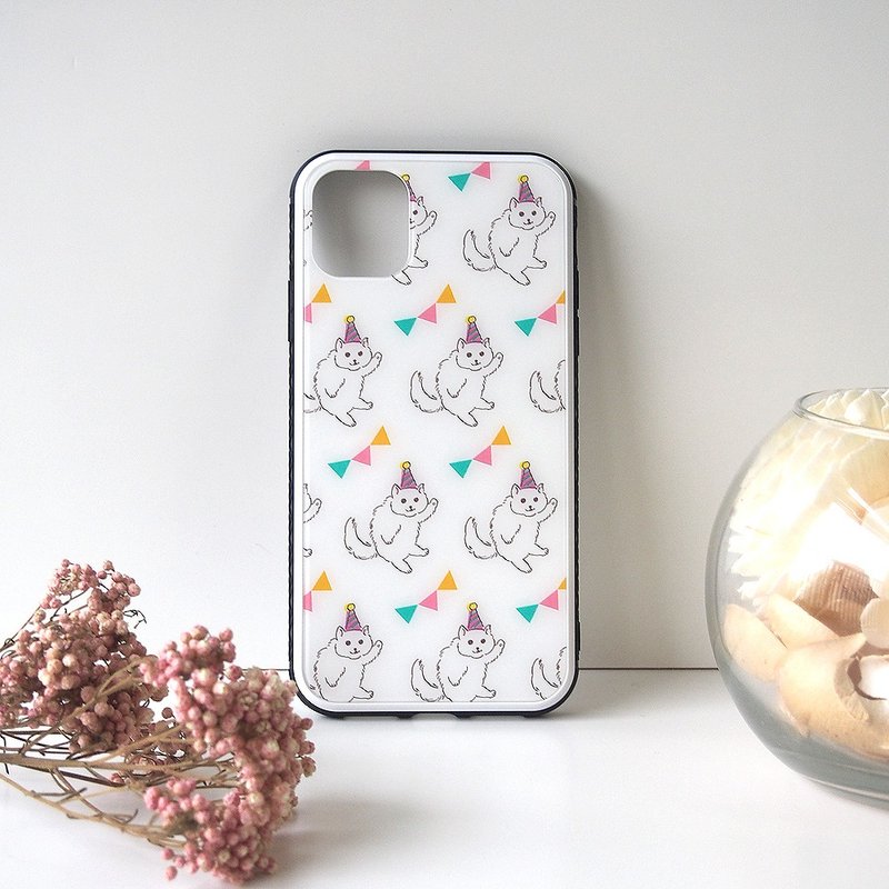 Tempered Glass iPhone Case - Party Cat - - เคส/ซองมือถือ - พลาสติก ขาว