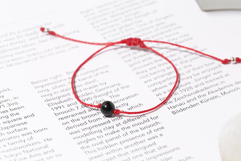 LINK Obsidian Ultra-fine Red String Crystal Wax Thread Bracelet - สร้อยข้อมือ - คริสตัล สีดำ
