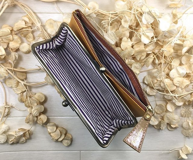 150YE 長財布 革 星 がま口 ボーダー ストライプ Leather wallet