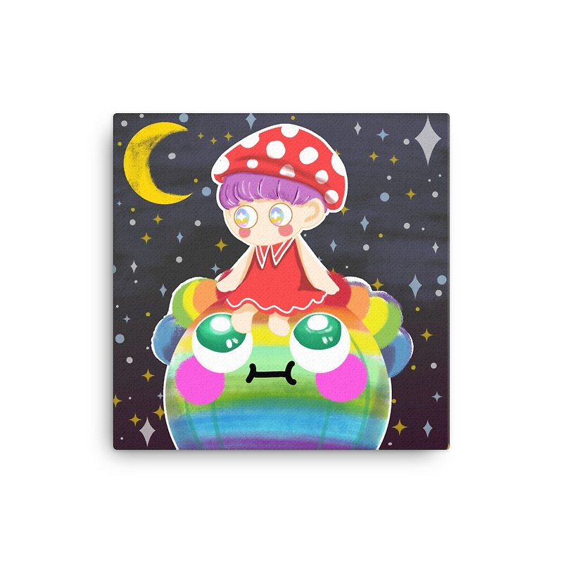 虹の惑星に座るキノコの女の子 | アートジークレーポスター - ポスター・絵 - 紙 多色