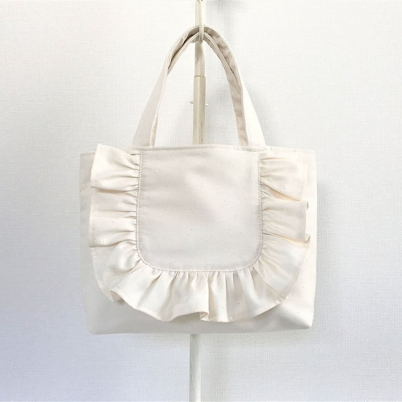 Round Frill Horizontal Tote Bag Generation - Handbags & Totes - Cotton & Hemp White
