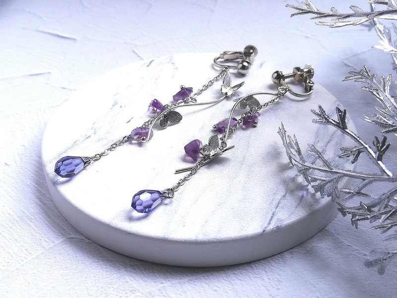 The Garden of the Mirror (Amethyst) - Earrings & Clip-ons - Silver Purple