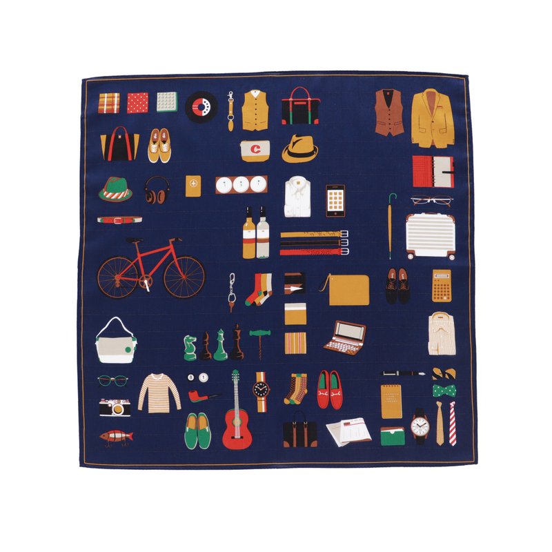 メンズコレクション  ネイビー　ハンカチ　47×47cm　綿100%　日本製 - 手帕 - 棉．麻 藍色