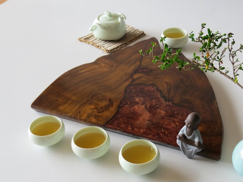 HO MOOD deconstruction series-hand-made wood imitation stone tea tray - Coasters - Wood Brown