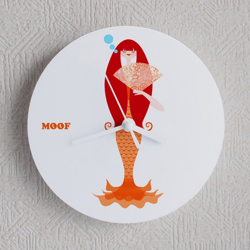 ムーフ・ウォールクロック イラストレーション 時計 金魚 シンプル デザイン 姫　人魚　マーメイド - 時鐘/鬧鐘 - 塑膠 橘色