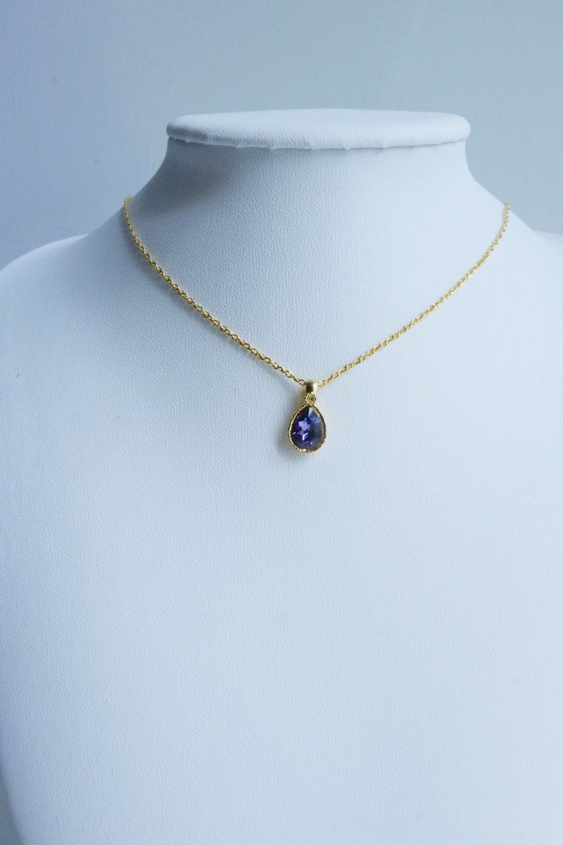 Swarovski 水滴型水鑽頸鏈 - 坦桑石 - 項鍊 - 純銀 紫色