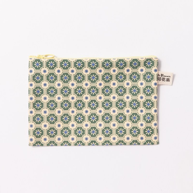 Zipper Flat Pouch / Old Ceramic Tile No.2 / Yellow & Green - Pencil Cases - Cotton & Hemp 