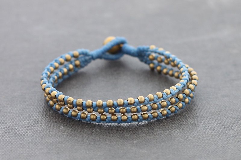 Baby Blue Stud Bracelets Knotted Woven Brass Strand - สร้อยข้อมือ - กระดาษ สีน้ำเงิน
