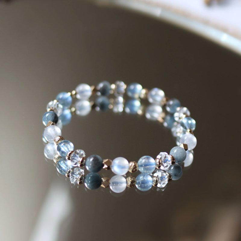 Natural stone series four aquamarine moonstone devil aquamarine bracelet/love, confidence/ - Bracelets - Gemstone Blue