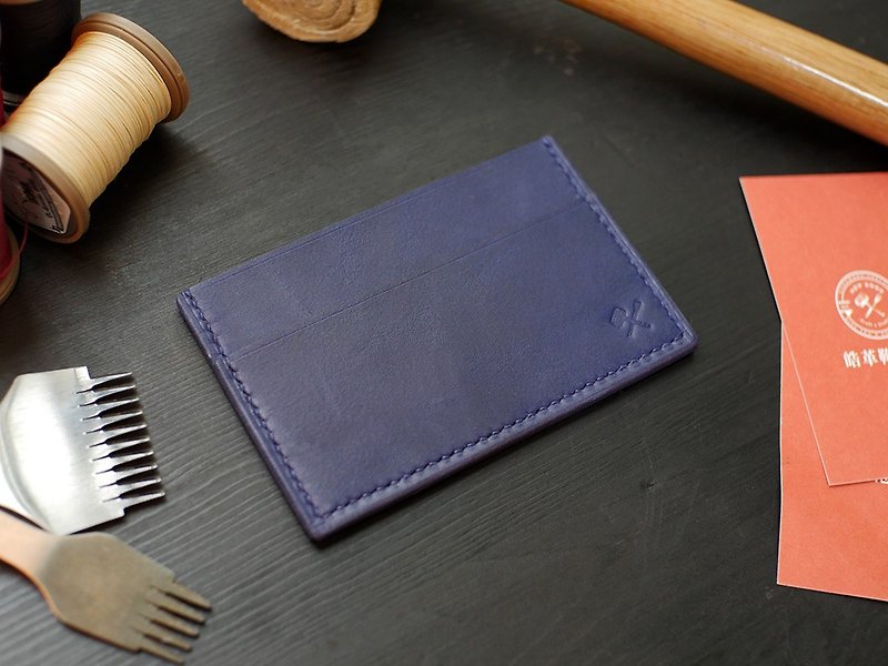 [Under Offer] Simple Leather Business Card Holder-Azure [Carved Leather in Fulie District] - ที่เก็บนามบัตร - หนังแท้ 
