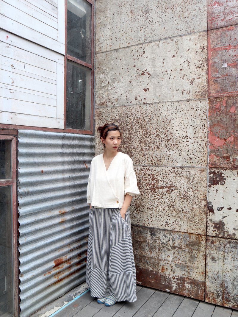 Goody Skirt Navy- white Stripe - 其他 - 棉．麻 藍色