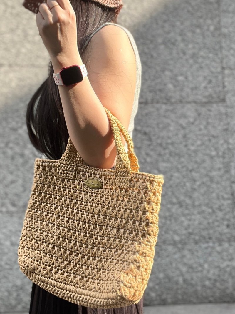 Ziwusuo-Raffia woven bag (white oak) [normal handle] (pre-order) handbag/customized - กระเป๋าแมสเซนเจอร์ - กระดาษ 