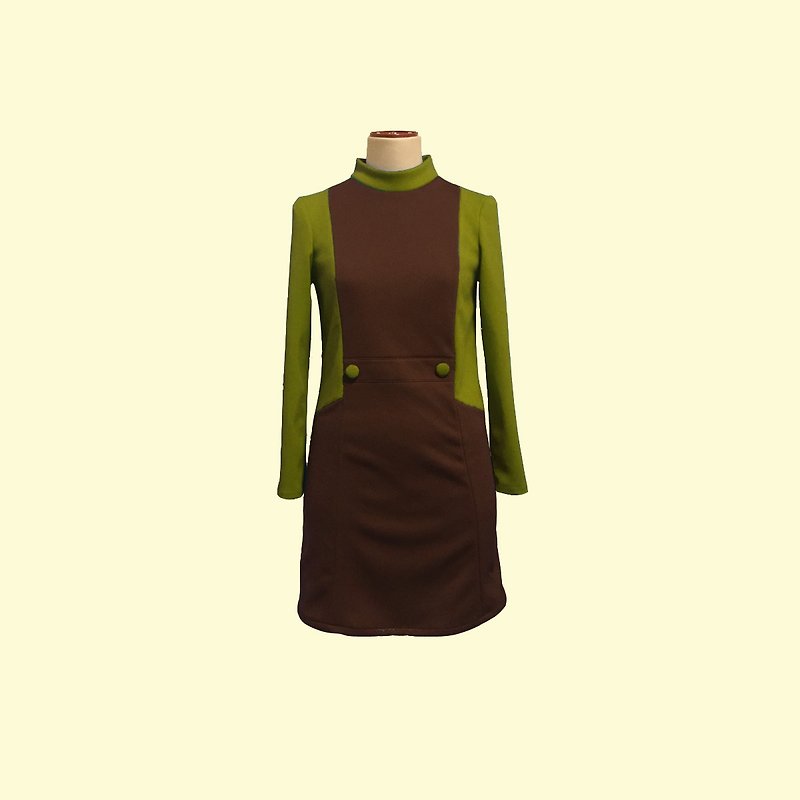 retro one-piece dress glenn - One Piece Dresses - Polyester Brown
