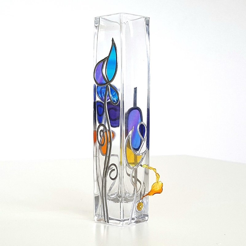 Glass Art Square Vase TinkerBell Cool - 植物/盆栽/盆景 - 玻璃 多色