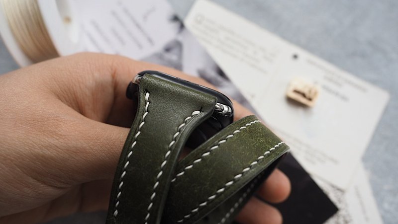 純手工牛皮愛馬仕雙圈款蘋果AppleWatch錶帶 客製化刻字禮物 訂製 - 錶帶 - 真皮 多色