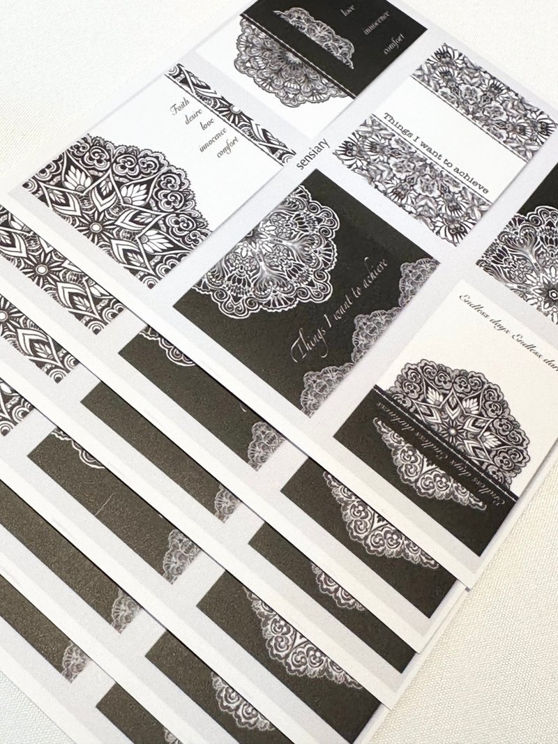 sensiary black-and-white mandala ticket sticker 6p - 卡片/明信片 - 紙 