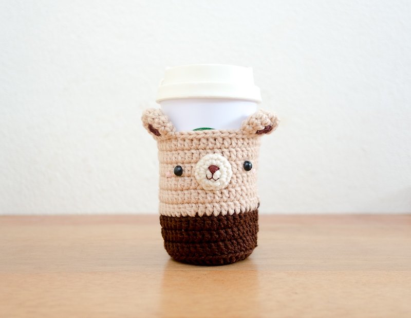 Crochet Cozy Cup - The Brown Bear / Coffee Sleeve, Starbuck. - 飲料提袋/杯袋/杯套 - 壓克力 咖啡色